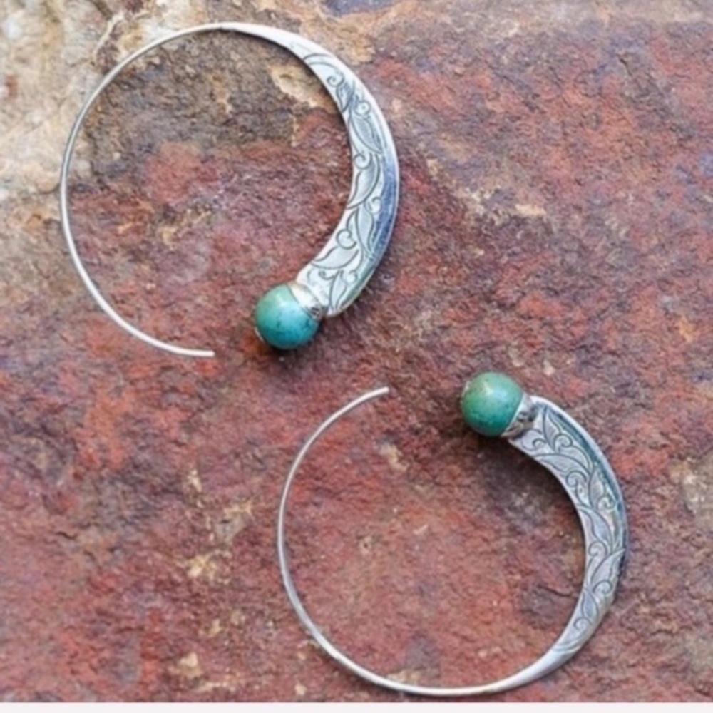1 AVAIL! BEST SELLER! Silver turquoise hoops green